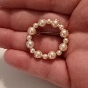 #856.  Vintage Gold Toned And Faux Pearl Brooch.